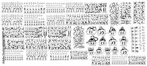 Retro cartoon legs and hands, Hands with gloves and feet with boots, various poses for characters, a set of poses, gestures, placement of hands and feet. Mascot character set. Cartoon set of limbs.eps