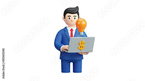 Businessman with Idea and Laptop: Business Concept
