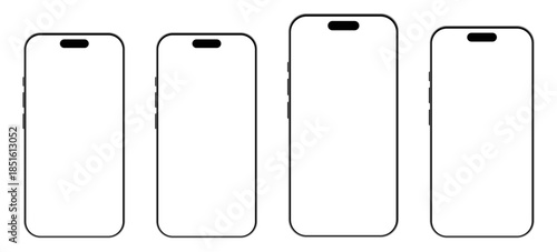 Smartphone frame mockup vector set with different notch styles and bezel designs including modern mobile screen outline template for UI UX and app