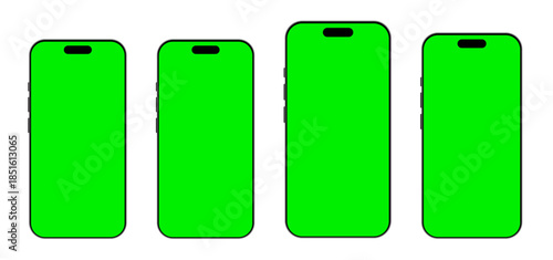 Smartphone frame mockup vector set with different notch styles and bezel designs including modern mobile screen outline template for UI UX and app