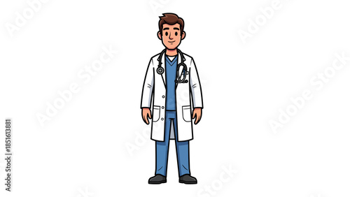 Professional doctor wearing lab coat and stethoscope standing in medical environment