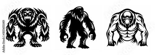 Three fearsome creatures menacingly pose displaying monstrous musculature and sharp teeth in a raw artistic style