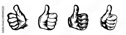 Four black and white sketches of hands giving a thumbs up gesture in a line