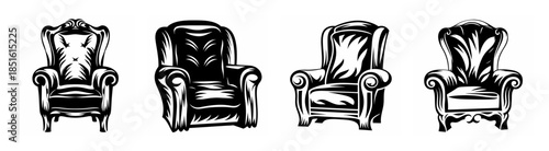 Four classic wingback armchairs a collection of timeless furniture designs rendered in a sketchy style