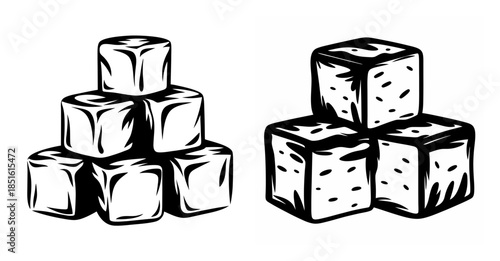 Hand drawn style tofu cubes stacked pyramid style food ingredient graphics simple fresh healthy cooking element