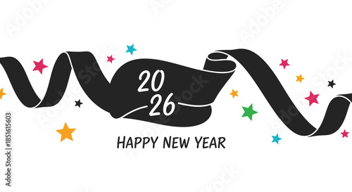 Festive new year ribbon with stars and the year 2026 celebrating a fresh start