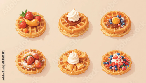 Flat colored waffle cake vector illustration 
