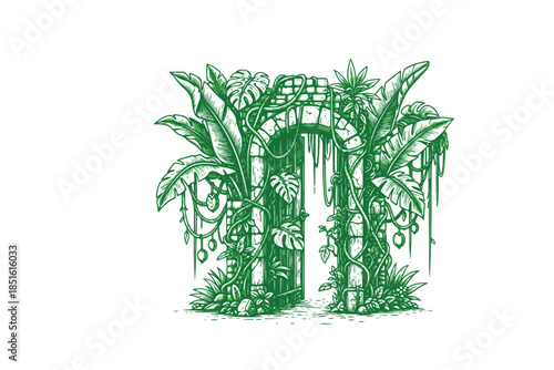 Abstract green vector illustration of a stylized nature tree and leaf pattern symbolizing an eco environment concept for a sustainable energy or organic spring design