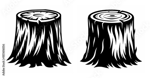 Two rustic tree stumps with detailed bark and rings for natural forest scenes