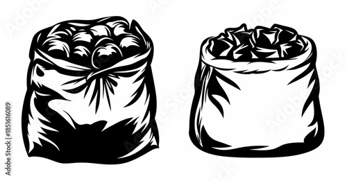 Two stylized bags filled with treats perfect for halloween trick or treating and autumn harvests