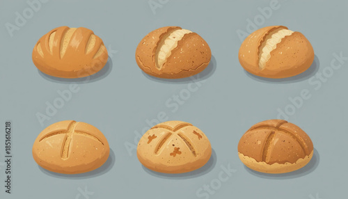 Flat colored ciabatta illustration on a plain background 