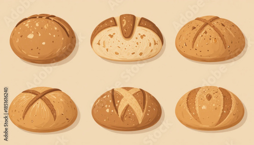 Flat colored ciabatta illustration on a plain background 