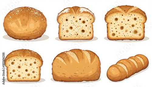 Flat colored ciabatta illustration on a plain background 