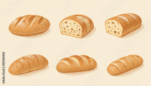 Flat colored ciabatta illustration on a plain background 