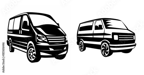Two vans side by side modern and classic automotive designs represented in stylized art