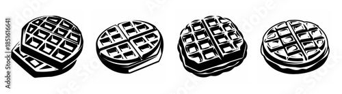 Four deliciously rendered circle waffles stacked and isolated for various culinary design projects