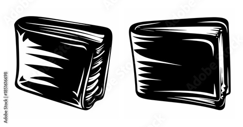 Two black leather wallets open and closed isolated on a for a classic look