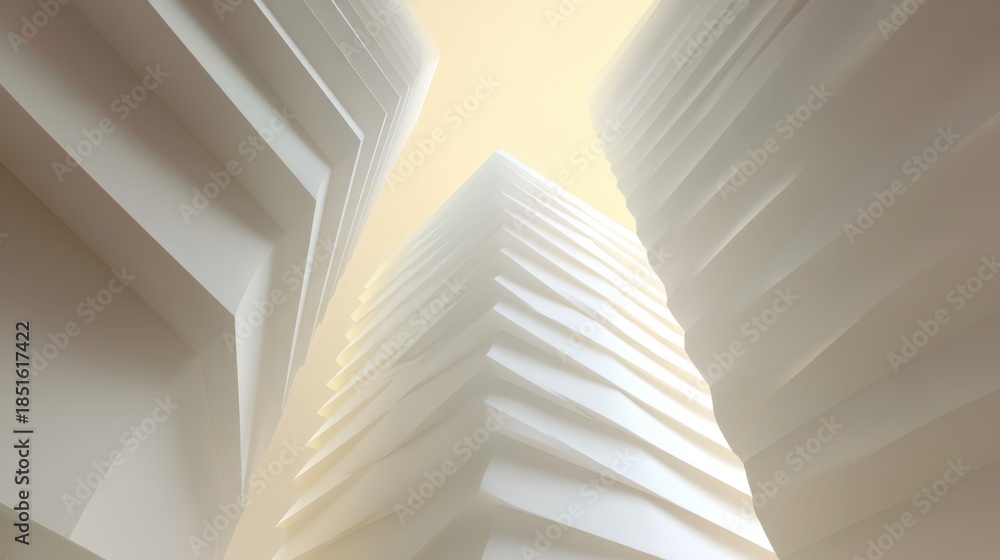 Obraz premium Abstract View of Modern Architecture with Crisp Lines and Soft Lighting in a Futuristic Urban Environment Dominated by White Textures and Structures