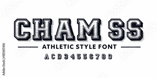 Displaying a bold athletic style font with the text cham ss and sample characters
