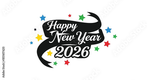 A festive new year graphic with the year 2026 stars and celebratory design elements