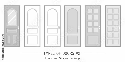 A collection of various door designs and styles in a linear arrangement