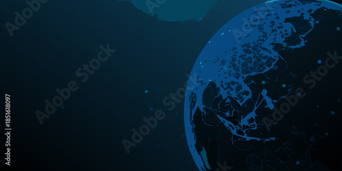 A dark blue and gray illustration of earth partially obscured by shadow