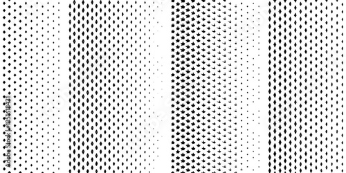 A monochrome image displaying three vertical columns of halftone dots