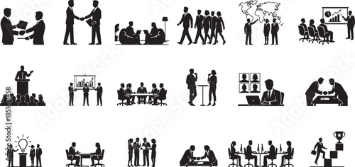 Business Teamwork and Corporate Communication Silhouettes for Professional Use