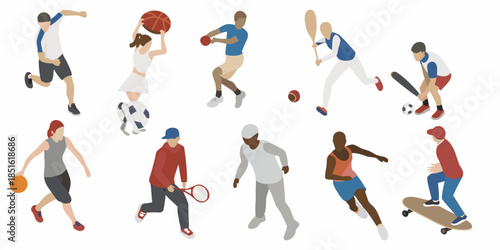 Diverse group of people participating in various outdoor sporting activities