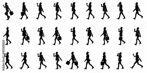 Silhouettes of people walking in various poses a study of human motion