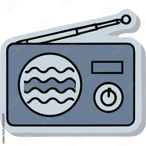 Retro Radio Icon with Waves and Power Symbol