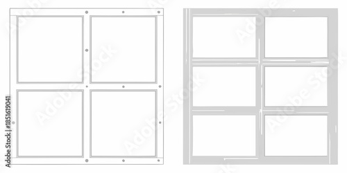 Simple illustrations of two different window frame designs outlined in white