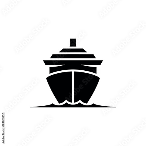 A simple black and white illustration of a ship s upper structure at sea