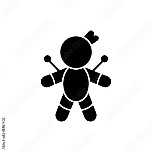 Simple black silhouette of a voodoo doll with pins sticking out