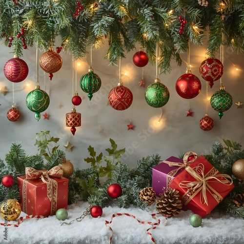 Christmas decoration with beautiful gifts