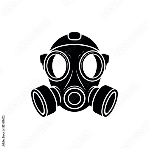 A black and white illustration depicting a vintage style gas mask design