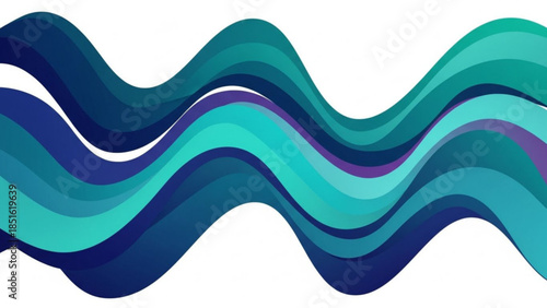 Vibrant wavy lines in shades of blue and green on white background, abstract design