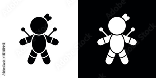 A simple depiction of two voodoo dolls one black and one white