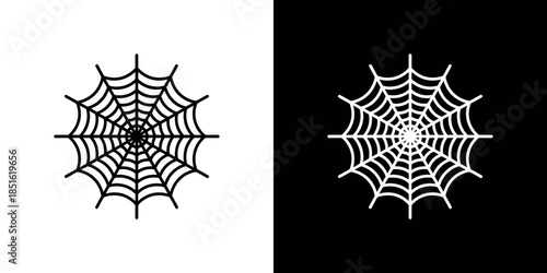 A contrasting depiction of a spiderweb on white and black backgrounds