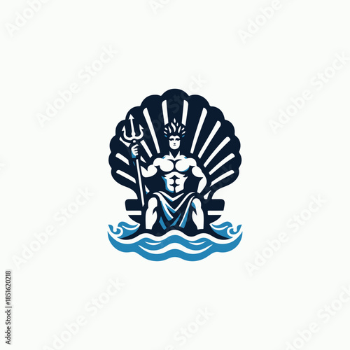 Poseidon God in Shell Throne Logo