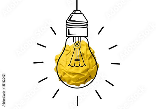 Brain inside a light bulb sketch representing a creative idea isolated on transparent background