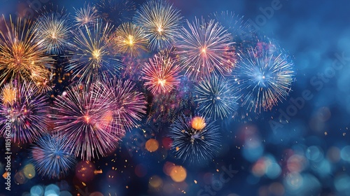 Vibrant fireworks light up the night sky with a dazzling display of color and celebration