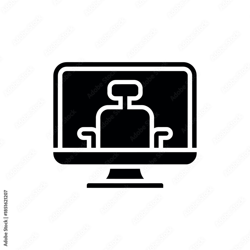 Fototapeta premium Simple black silhouette of a person using a computer a digital workspace