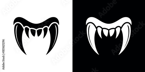A striking black and white illustration of pointed fang like teeth designs