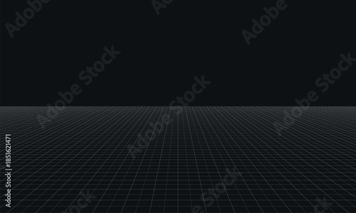 Dark empty grid background with horizon perspective view