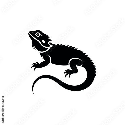 Detailed silhouette of a bearded dragon in a striking simple design