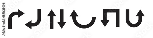 Assorted Black Arrows Icons Show Direction Downward Left Right Upward Curved Angular Pointing Navigation Movement Indication Guidance Signage Positioning Relocation