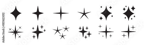 Assorted Collection of Sparkle Vector Icons Illustrating Shimmer Radiance and Twinkling Effects Isolated on White Background Decorative Starburst Design 200 Char