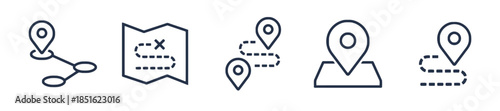 Assorted Black Map Icons Display Location Path Route Destination Waypoint Journey Travel Mapping Area Region Navigation Search Pin Place Position Pinpointing