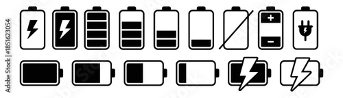 Battery Charge Level Indicator Icon Set Sign Displaying Power Status Indicator Mobile or Electronic Device